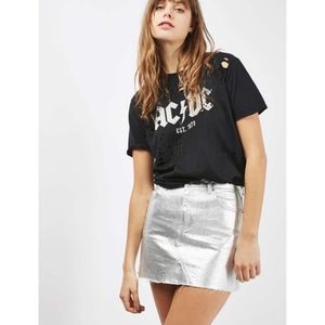 TOPSHOP Moto High Waist Metallic Denim Miniskirt